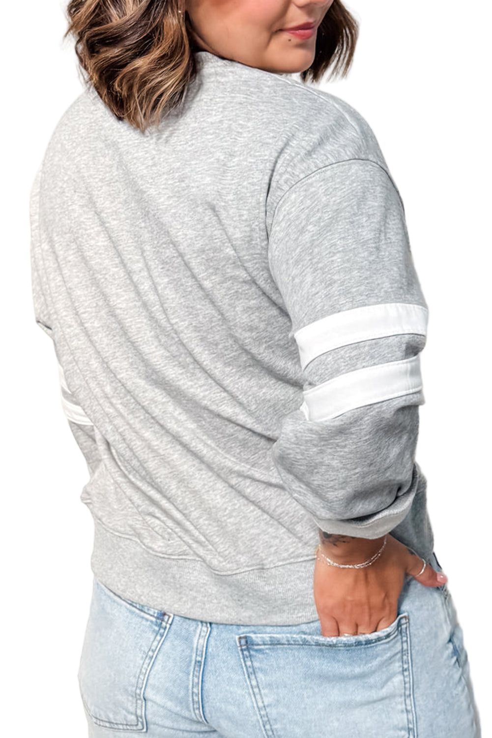 Fiery Red Varsity Striped Detail Crew Neck Plus Sweatshirt