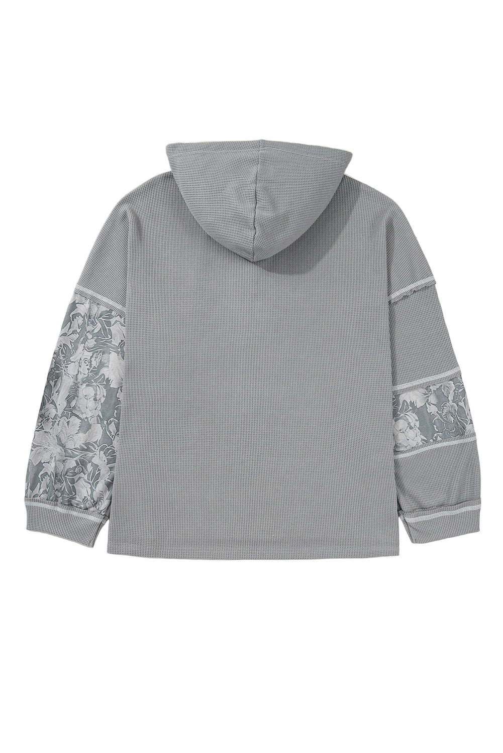 Gray Mixed Waffle Knit Patchwork Henley Plus Size Hoodie