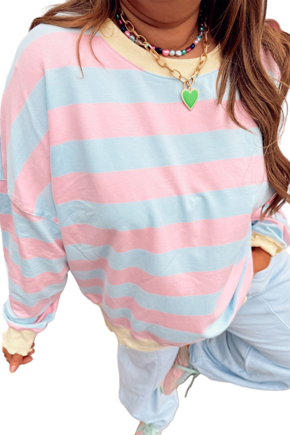 Sky Blue Stripe Colorblock Plus Size Sweatshirt