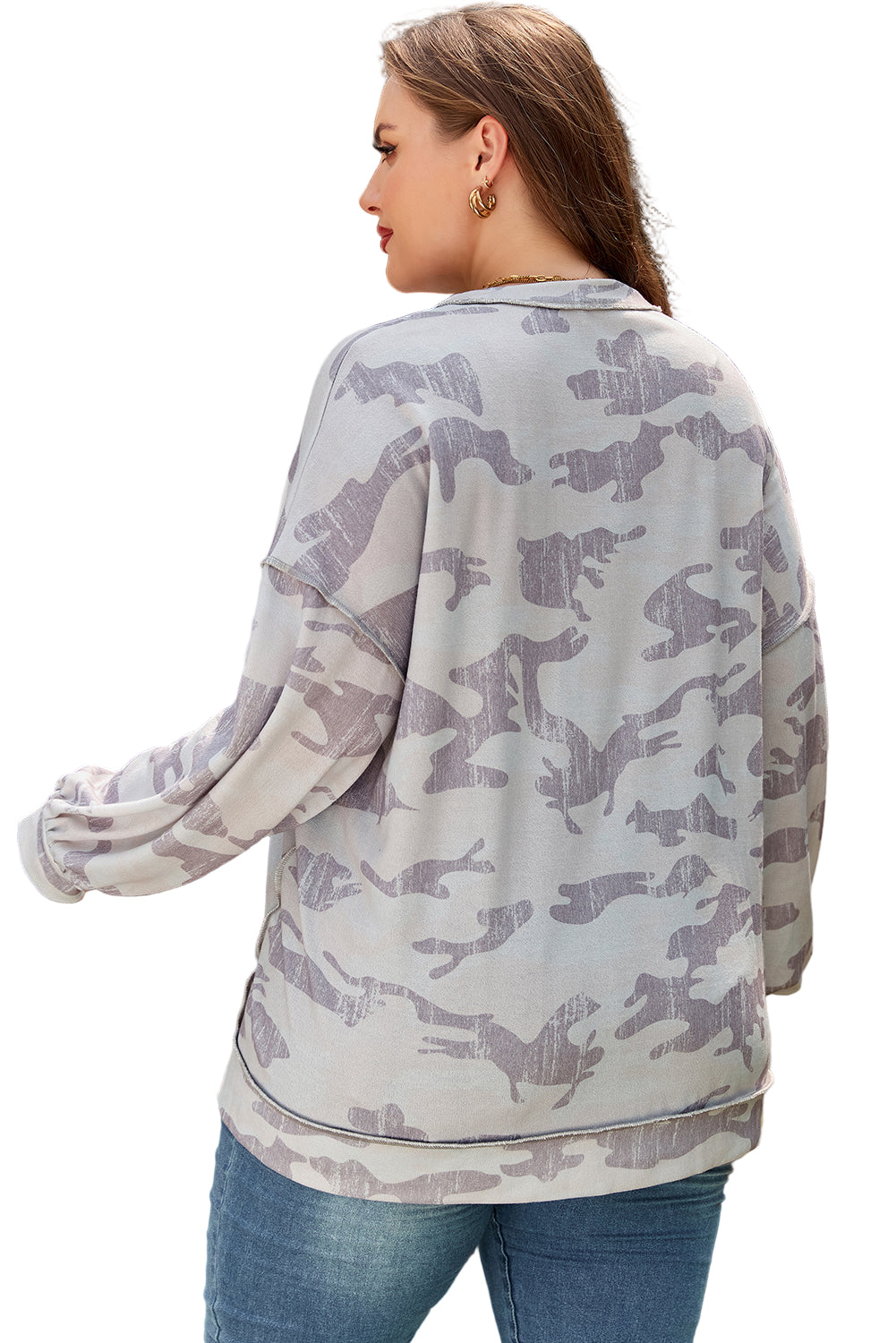 Multicolour Camouflage Print Round Neck Plus Size Sweatshirt