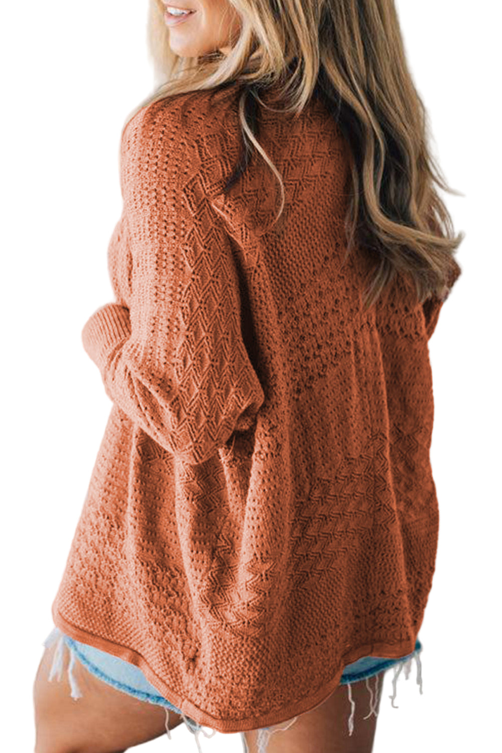 Redwood Burl Mixed Pattern Knitted Open Front Plus Cardigan