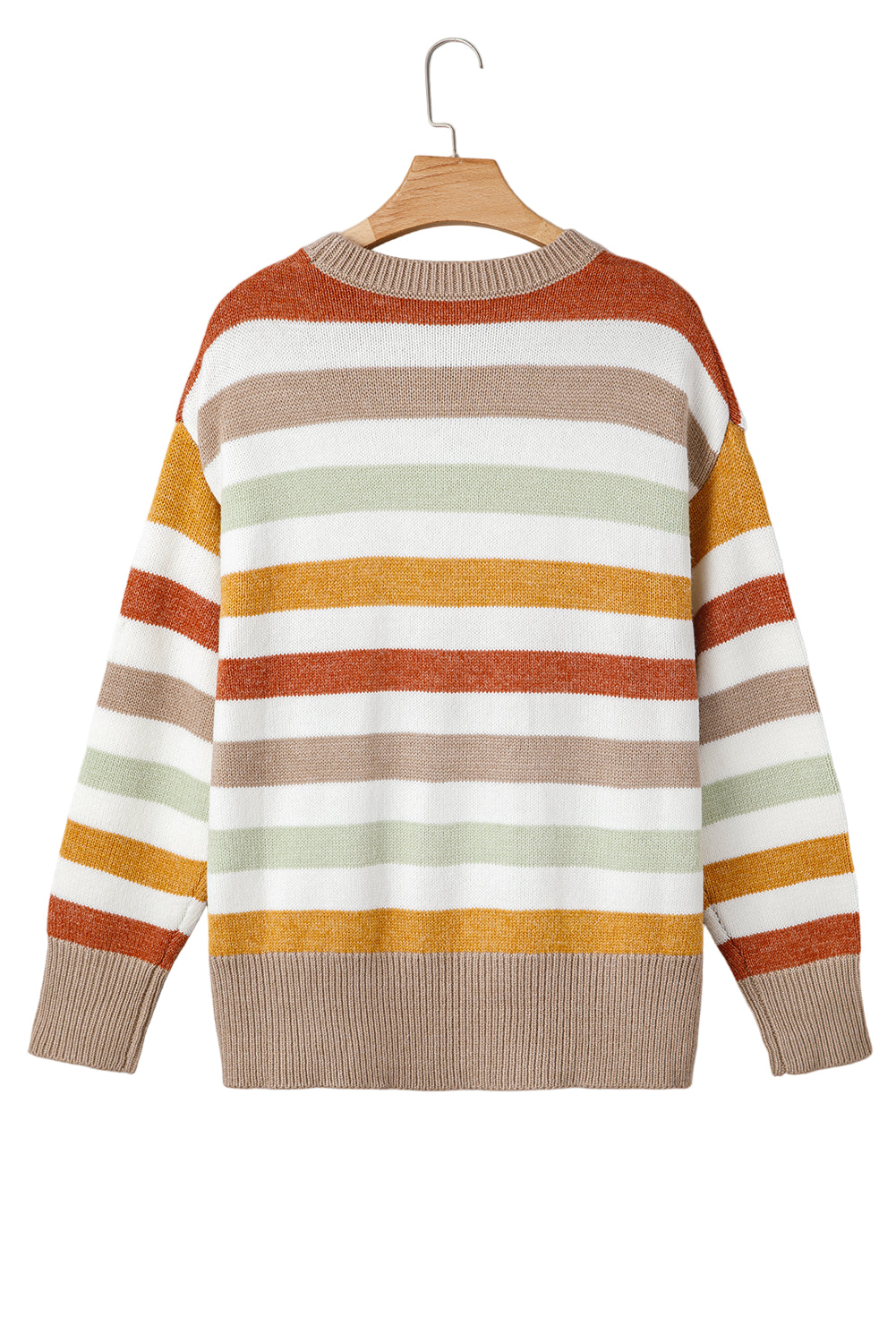 Multicolour Striped Colorblock Drop Shoulder Plus Size Sweater