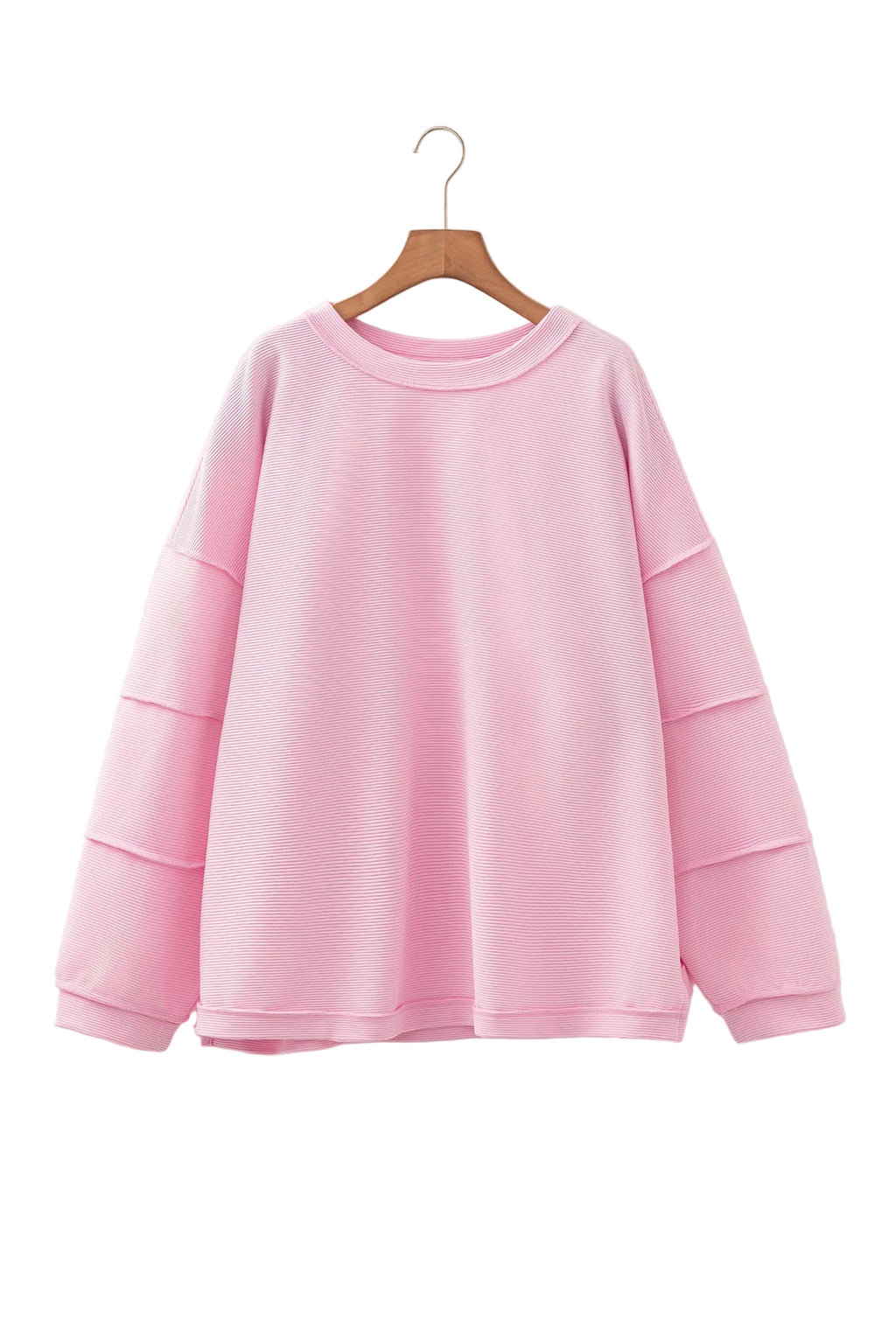 Pink Drop Shoulder Long Sleeve Plus Size Ribbed Top