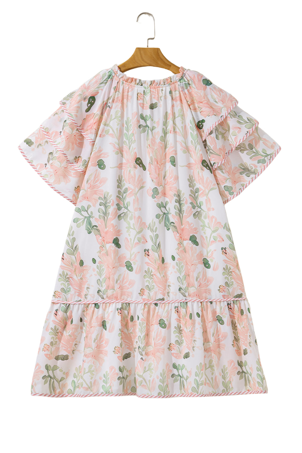 Pink Plus Size Floral Print Striped Detail Short Summer Dress