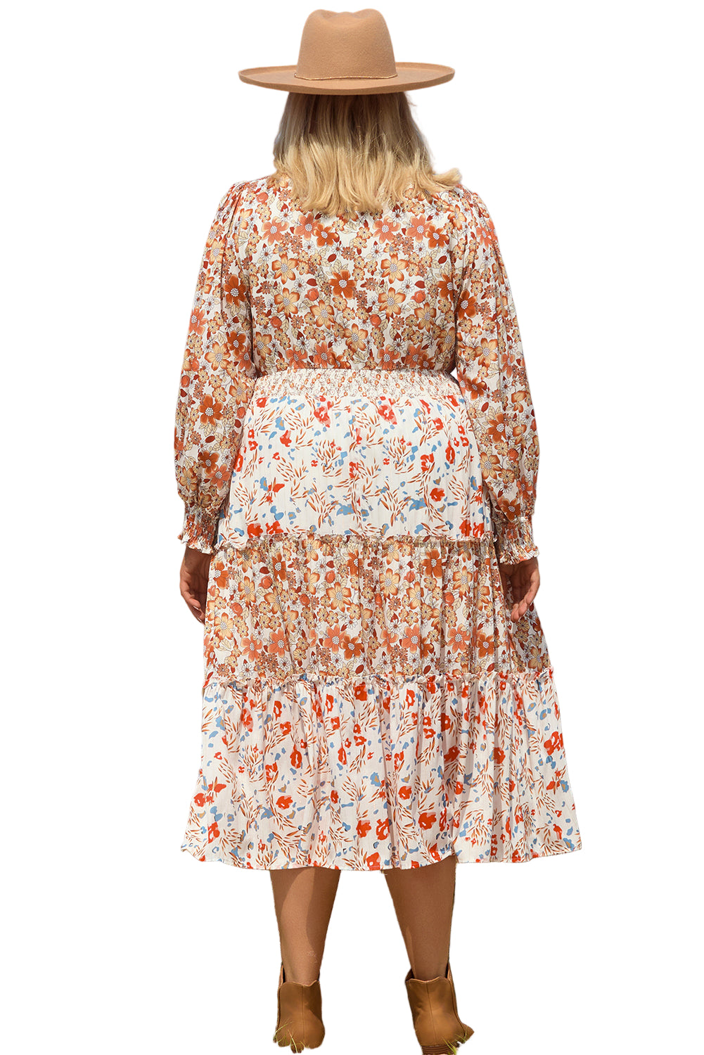 Khaki Plus Size Floral Tiered Ruffle Maxi Dress