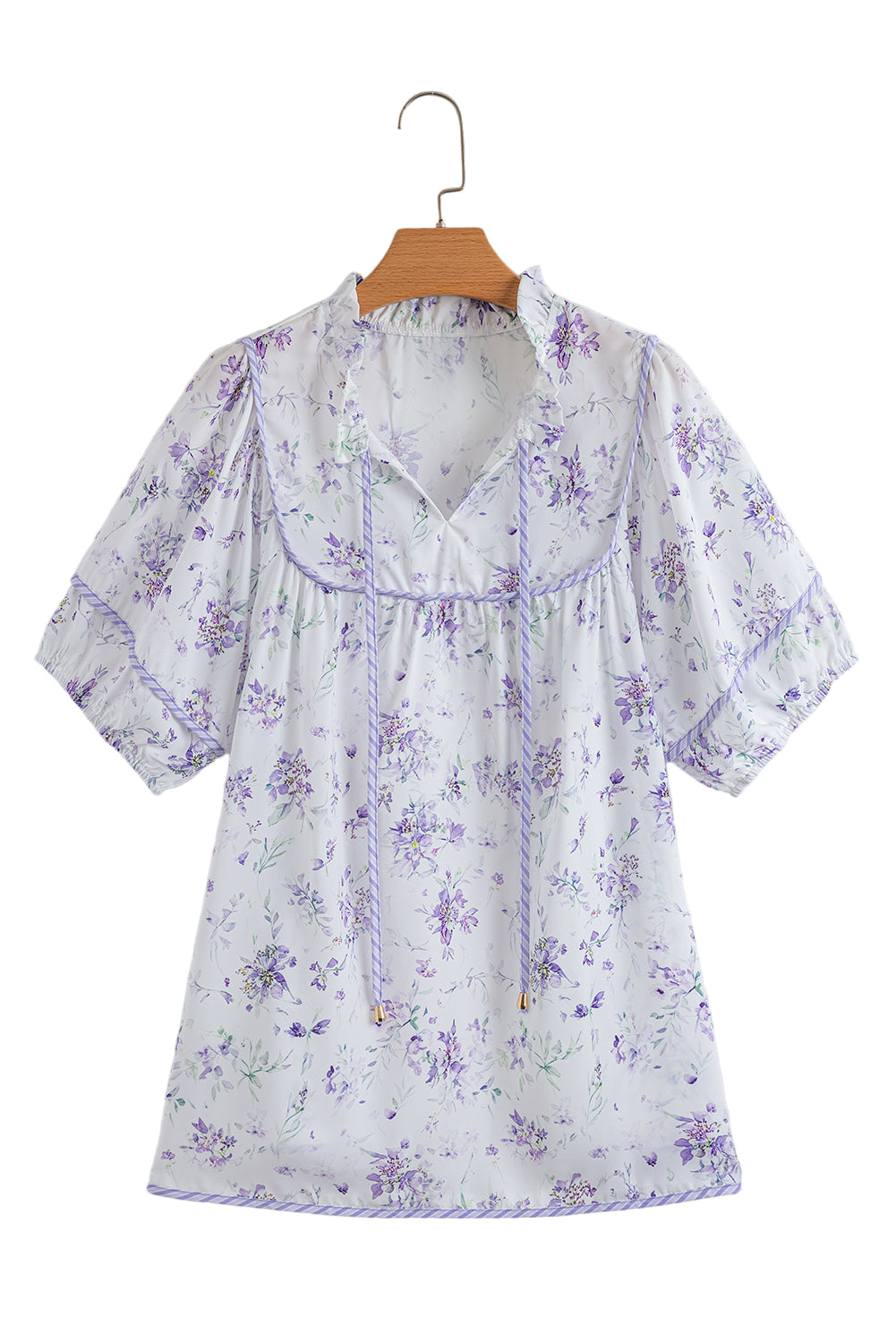 Purple Floral Print Split Neck Plus Size Top