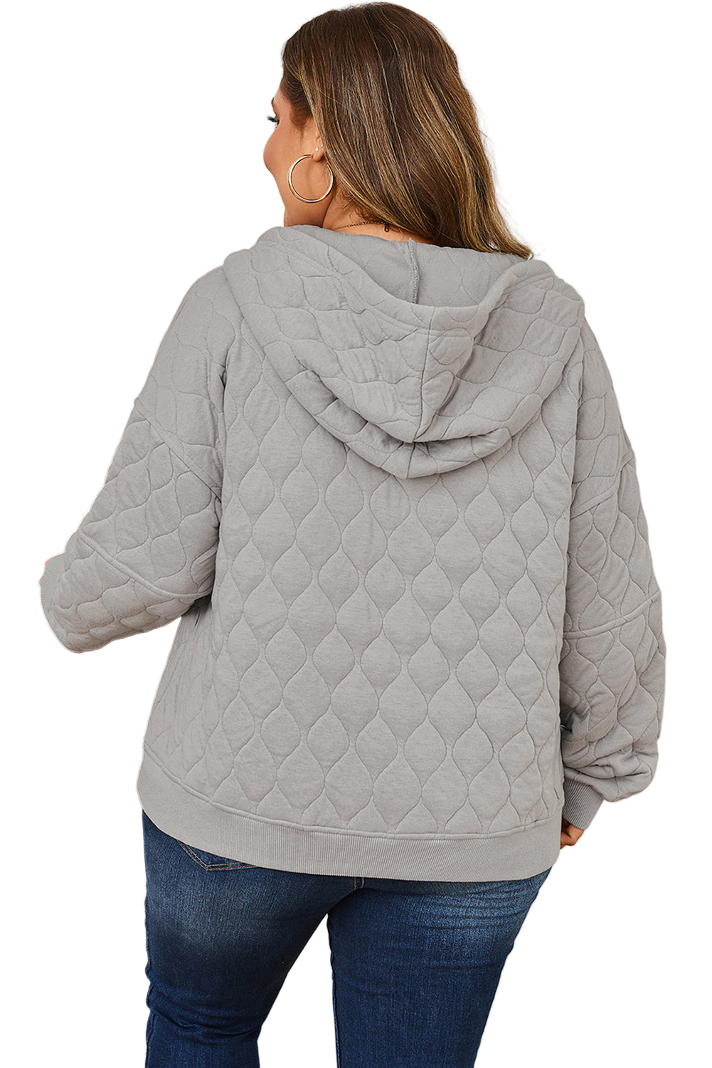 Gray Quilted Quarter Zip Plus Size Hoodie