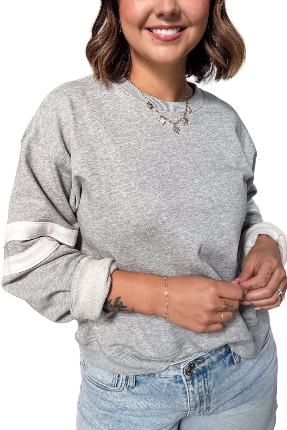 Fiery Red Varsity Striped Detail Crew Neck Plus Sweatshirt