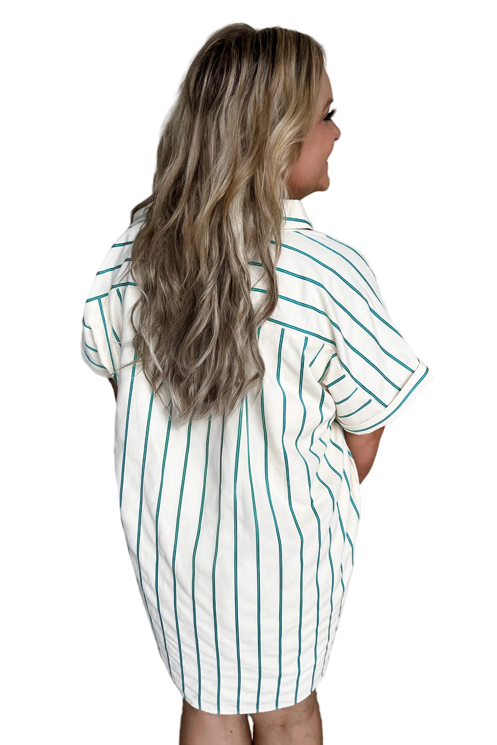 Green Stripe Plus Size St Patricks Day Short Sleeve Buttoned Shirt Dress