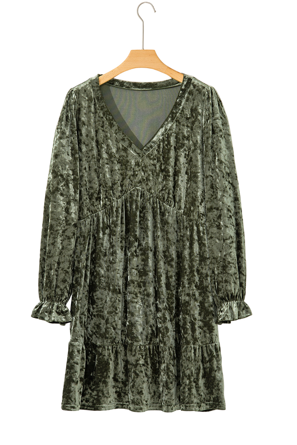 Coffee Plus Size Velvet Babydoll Mini Dress with Puff Sleeve