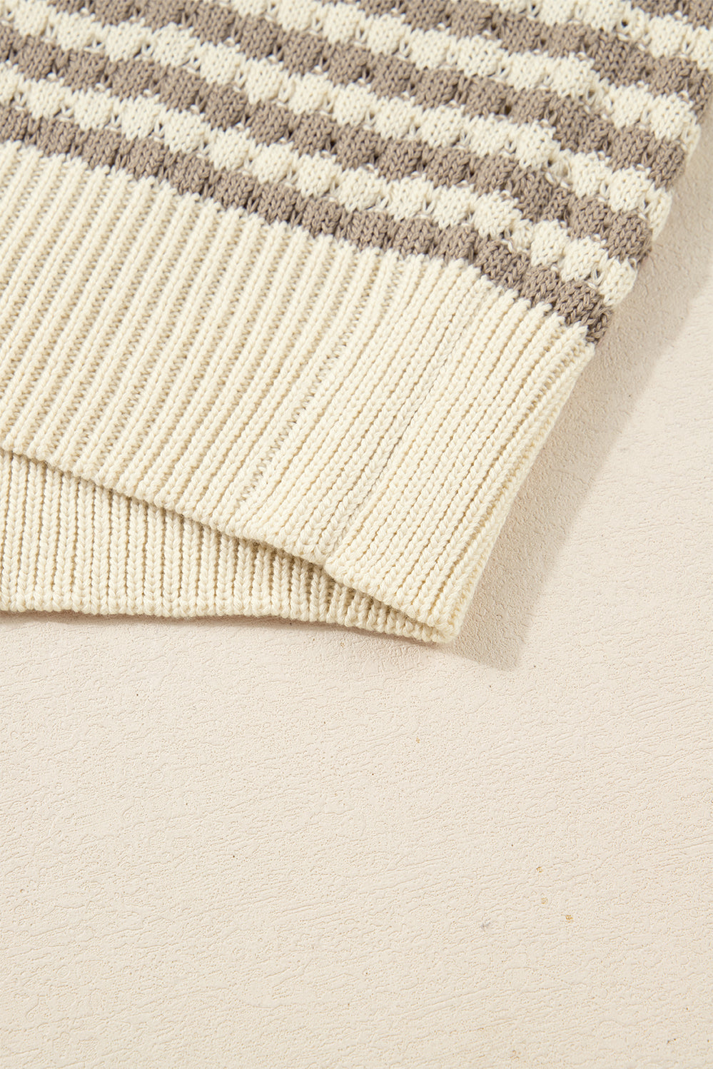 Khaki Stripe Plus Size V Neck Drop Shoulder Sweater