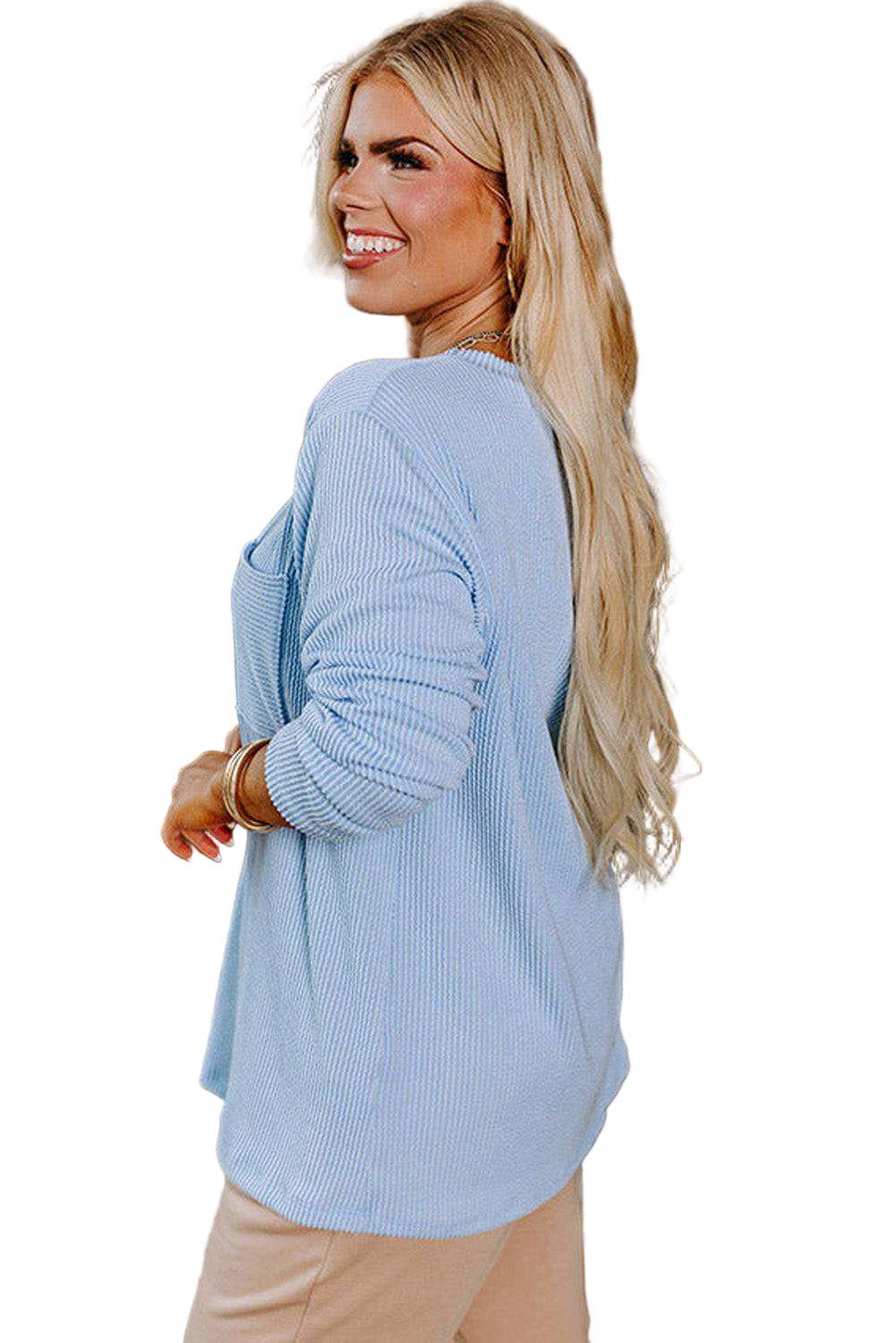 Myosotis Plus Size Ribbed Textured Long Sleeve T Shirt