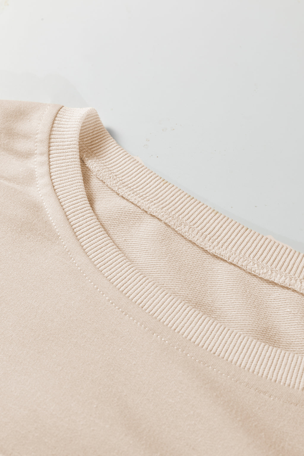 Beige Flower Patched Mineral Wash Round Neck Plus Size Top