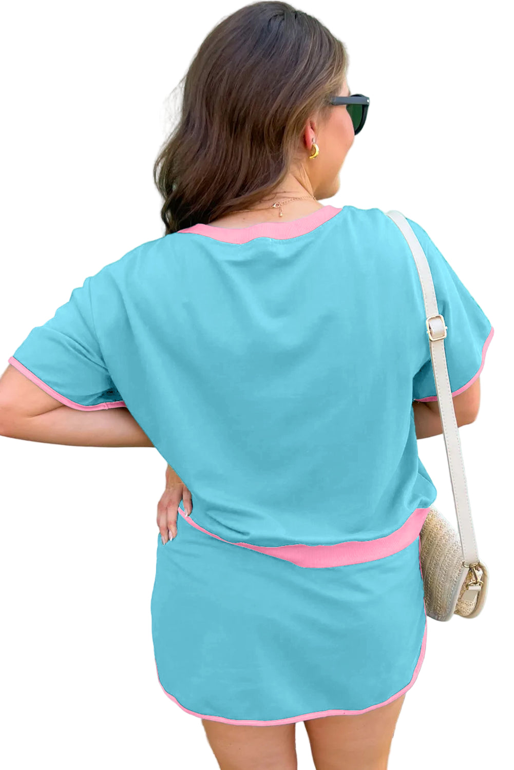 Bonbon Plus Size Contrast Trim T Shirt and Skirt Two Piece Set