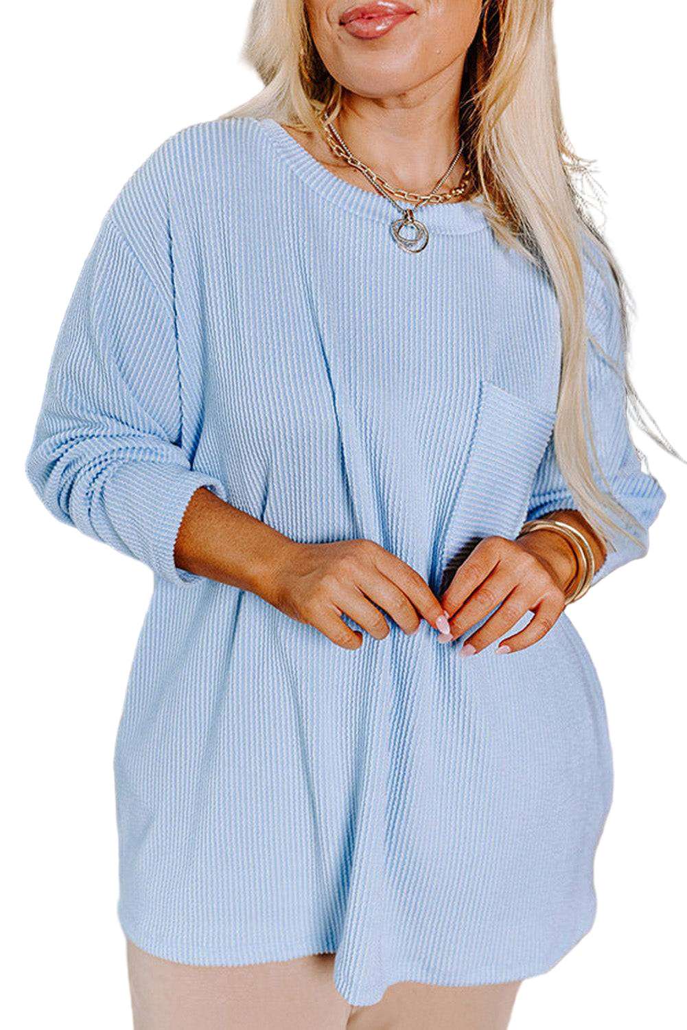 Myosotis Plus Size Ribbed Textured Long Sleeve T Shirt