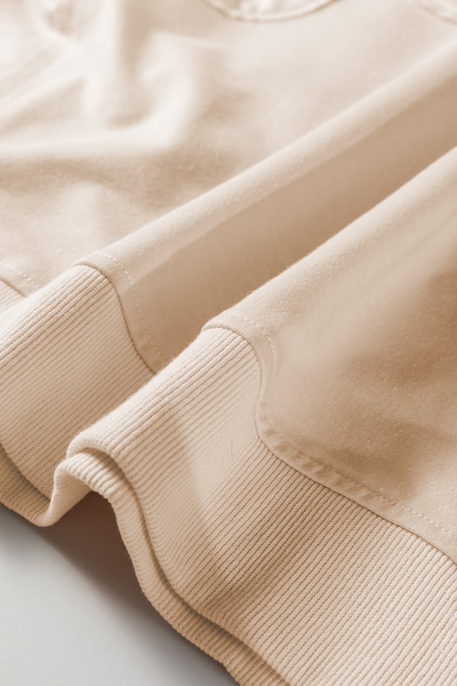 Beige Flower Patched Mineral Wash Round Neck Plus Size Top