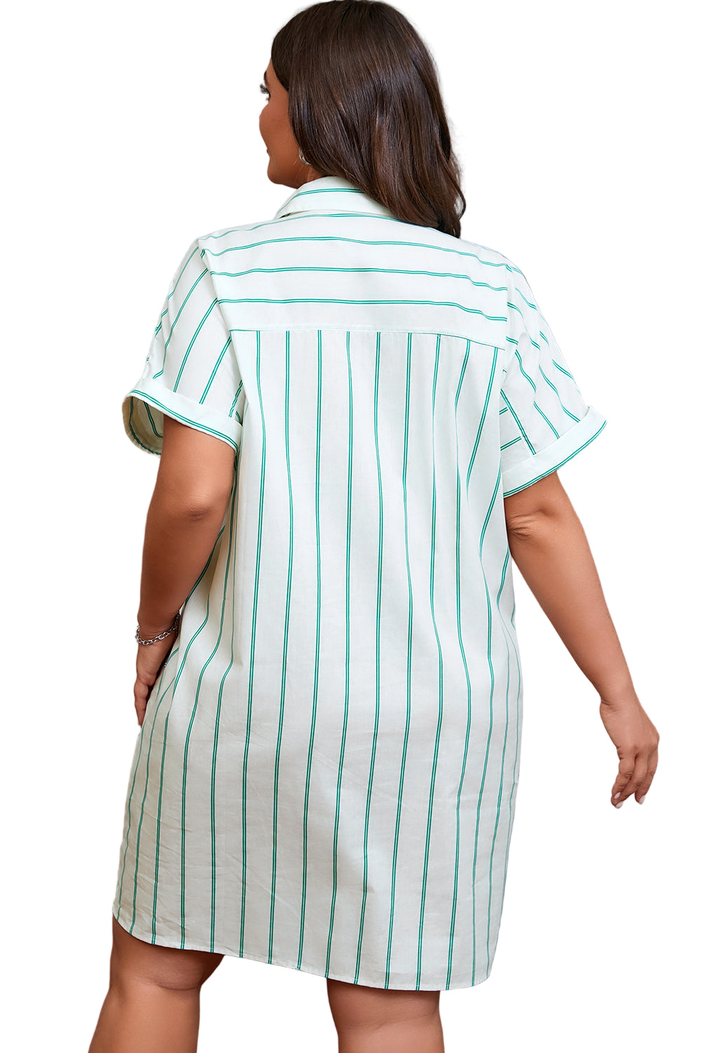 Green Stripe Plus Size St Patricks Day Short Sleeve Buttoned Shirt Dress