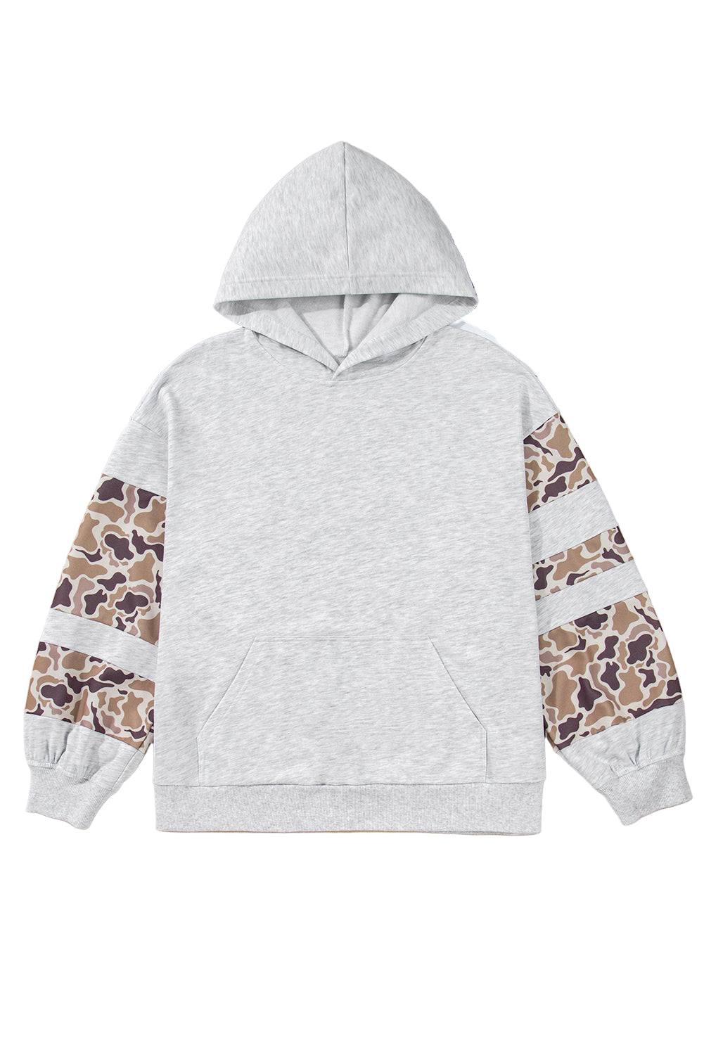 Light Grey Camouflage Patchwork Asymmetric Sleeve Plus Size Hoodie