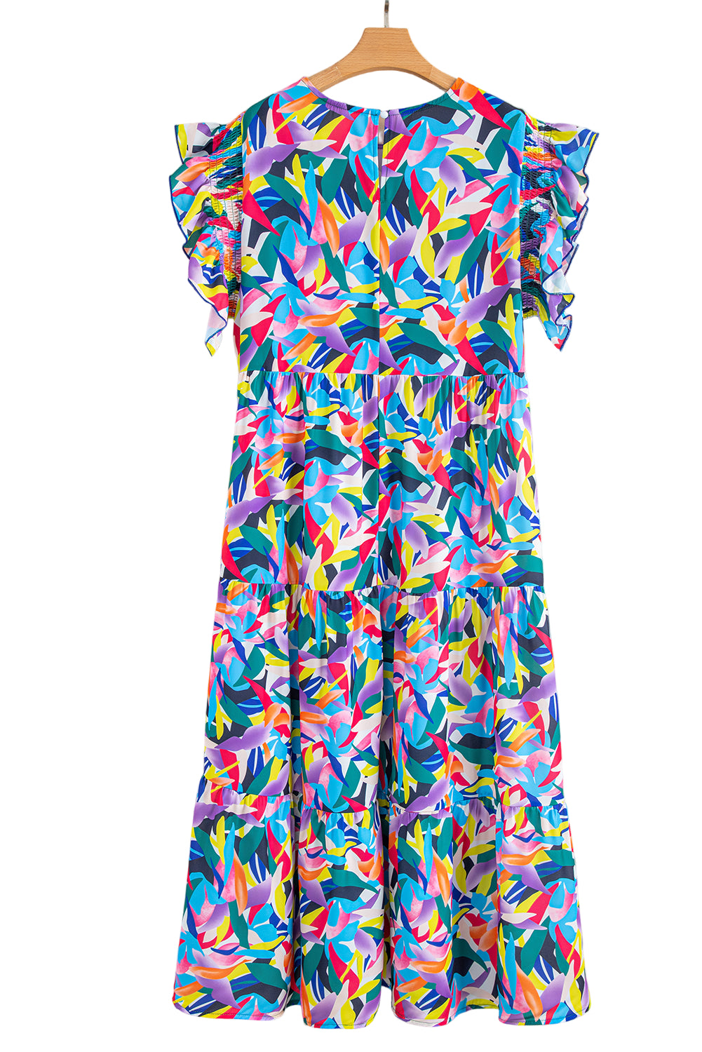 Blue Geometric Print Ruffled Short Sleeve Plus Size Tiered Maxi Dress