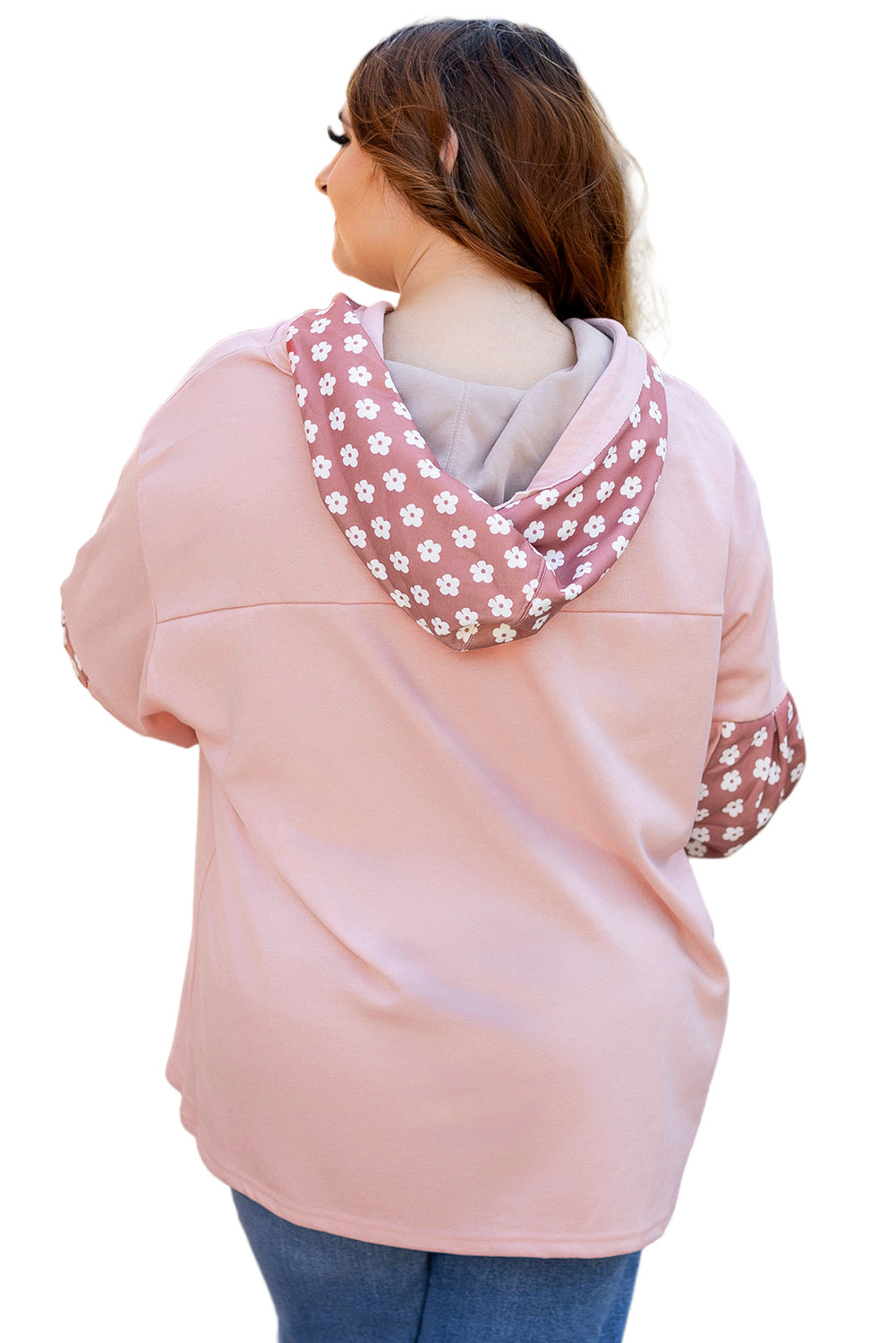 Delicacy Star Patch Graphic Floral Color Block Drawstring Plus Size Hoodie