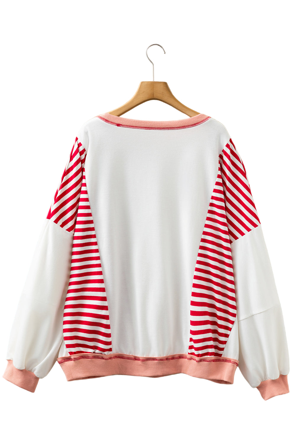 Red Stripe Color Block Patchwork Seam Detail Plus Size Sweatshirt