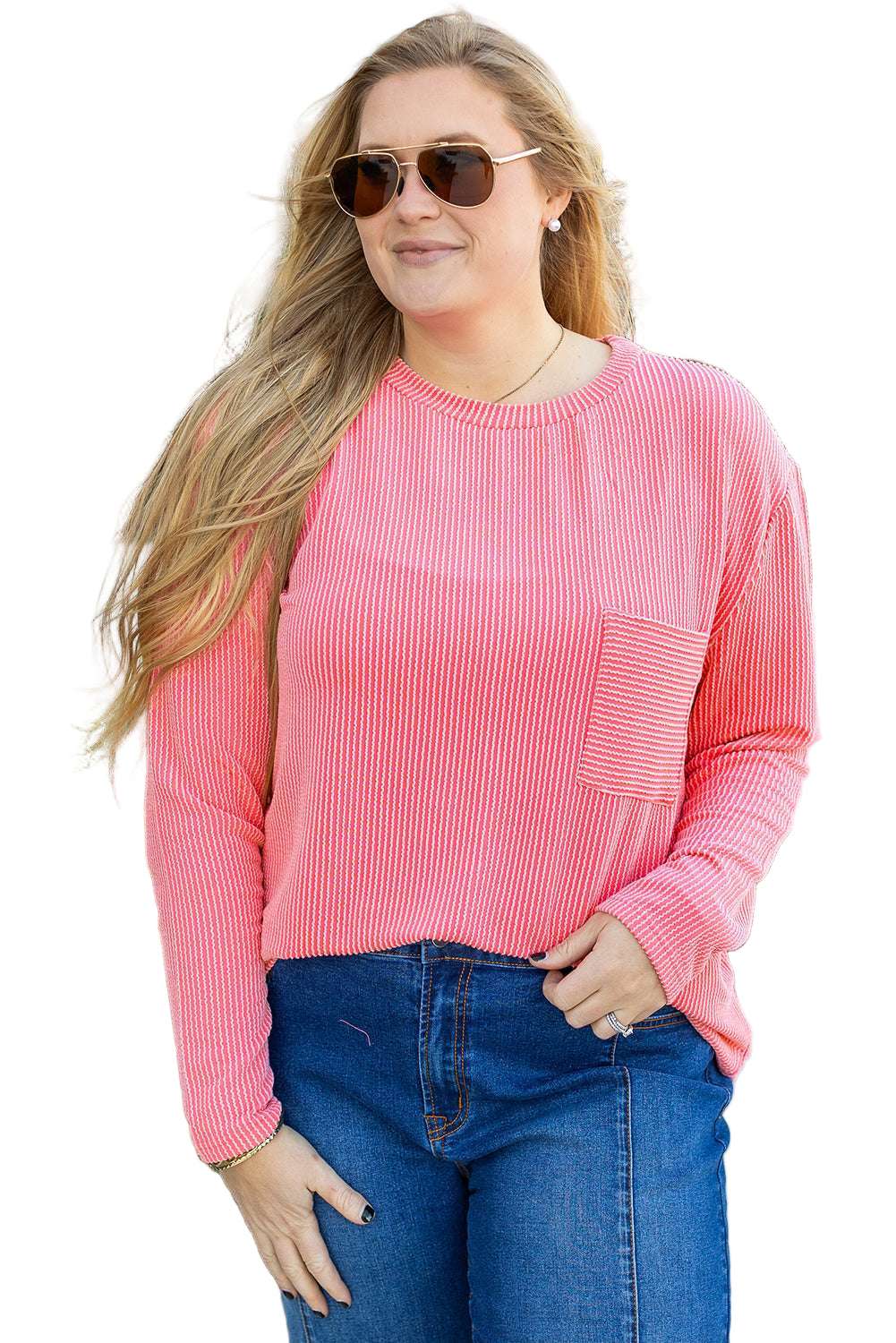 Myosotis Plus Size Ribbed Textured Long Sleeve T Shirt