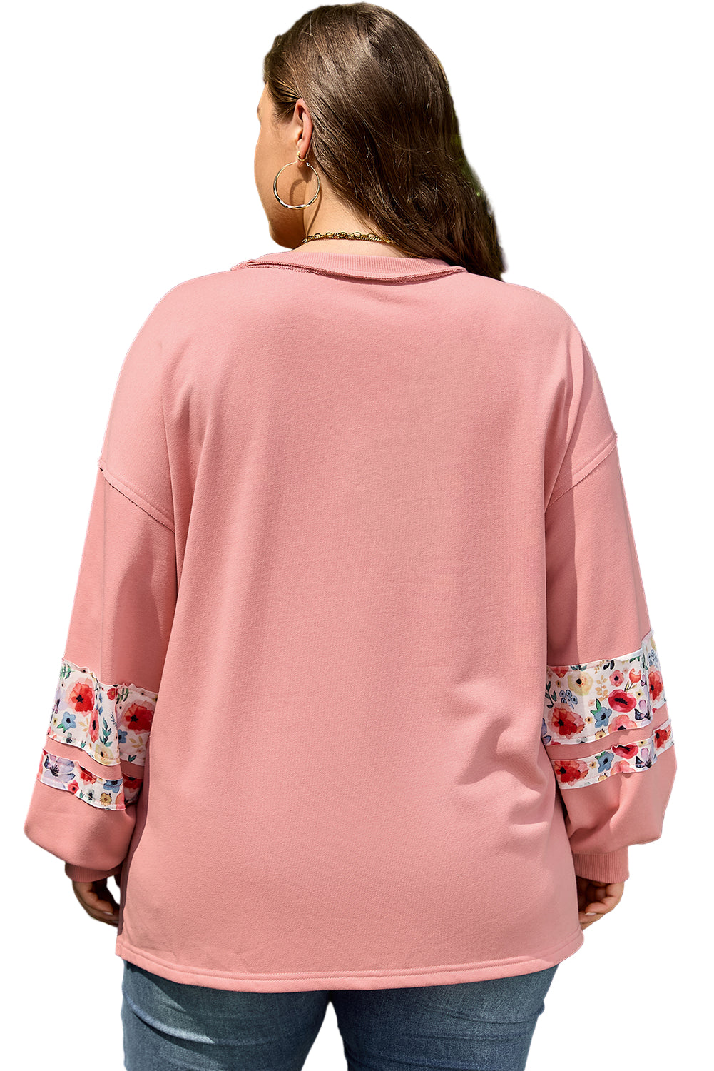 Peach Blossom Plus Size Floral Applique Drop Shoulder Sweatshirt