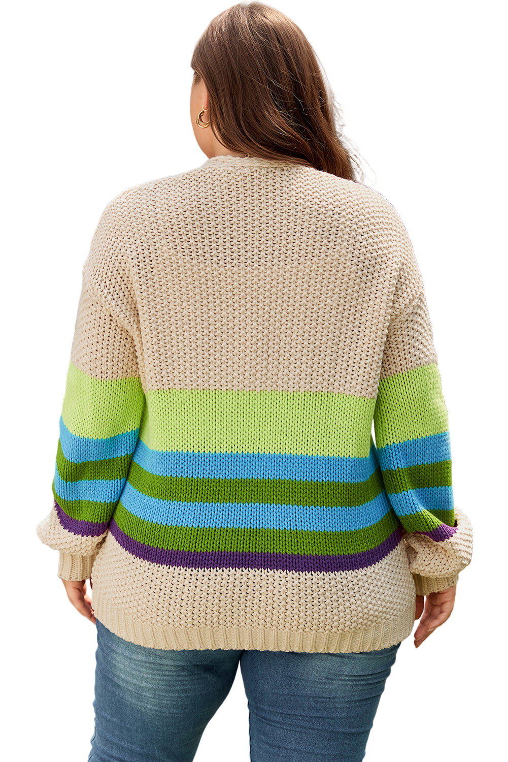 Parchment Color Block Crochet Open Front Plus Size Cardigan