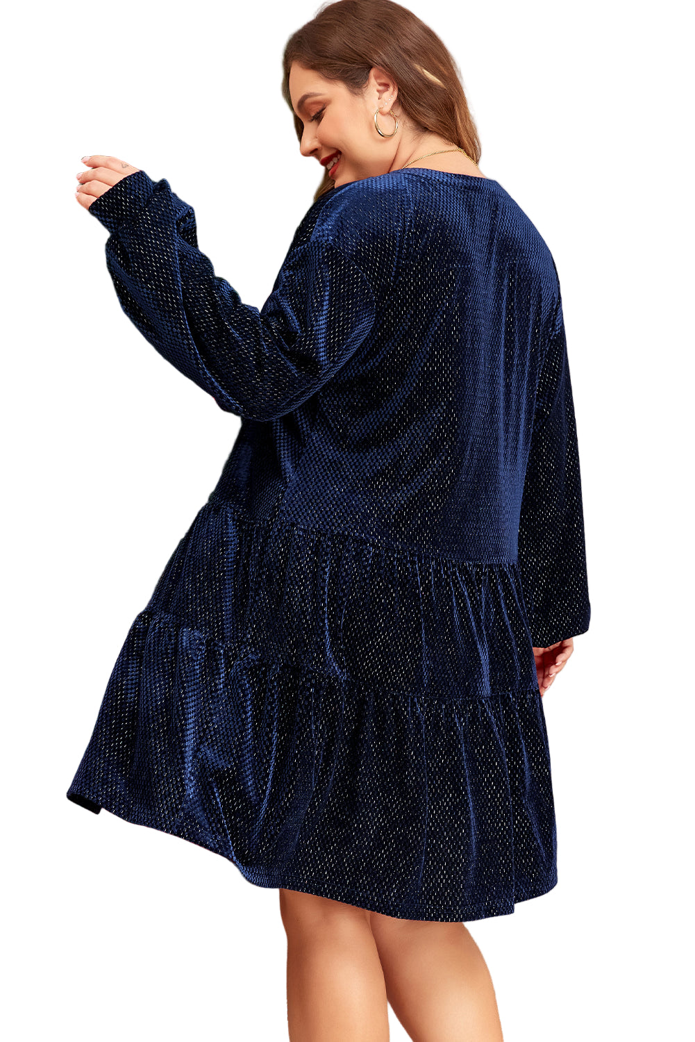 Meadow Mauve Plus Size Textured Velvet Tiered Buttons Tiered Dress