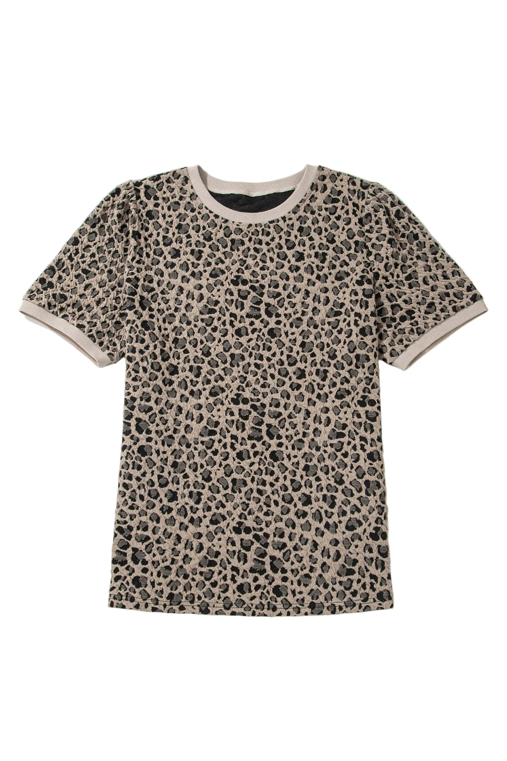 Khaki Leopard Print Textured Plus Size T Shirt