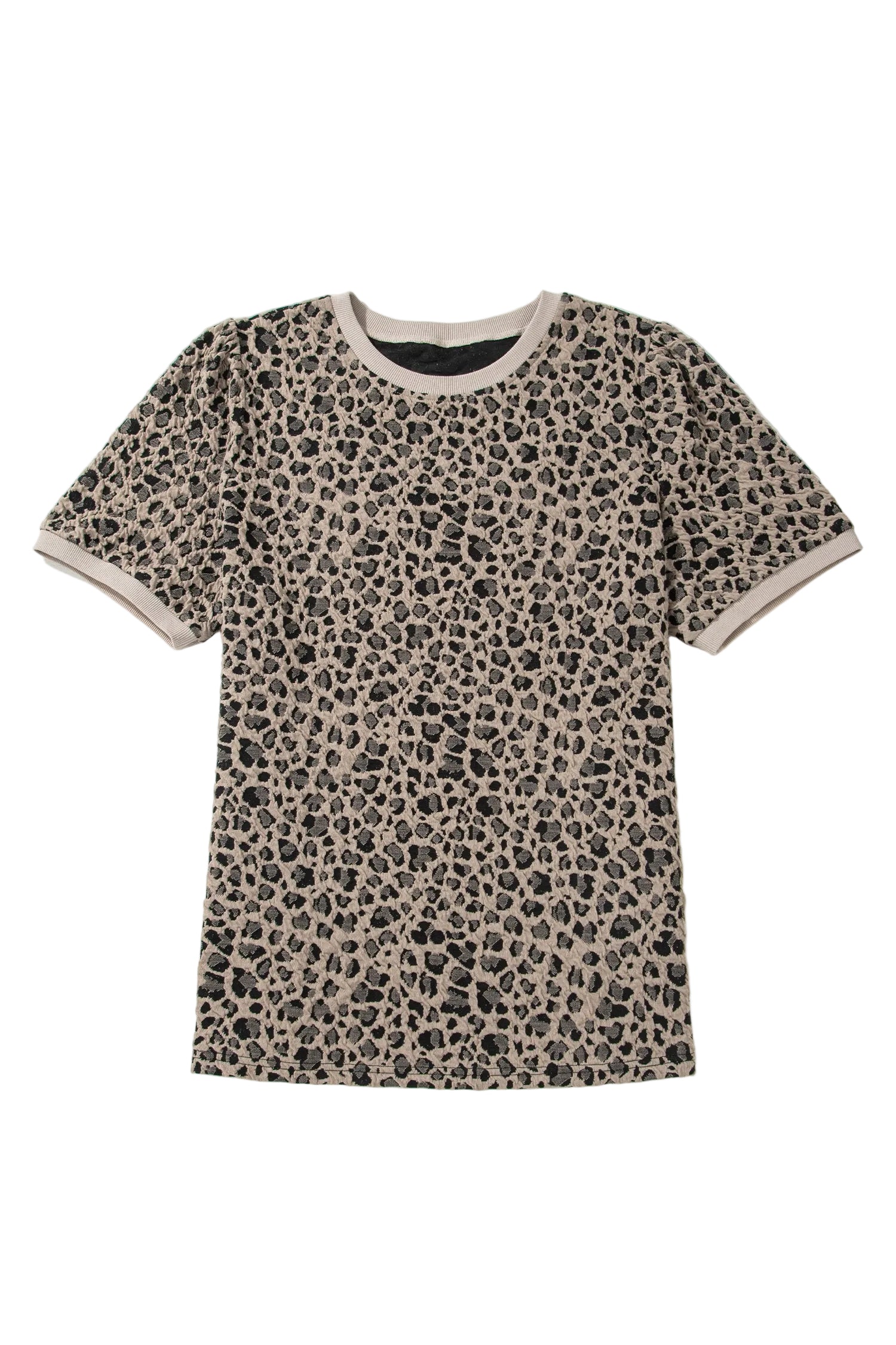 Khaki Leopard Print Textured Plus Size T Shirt