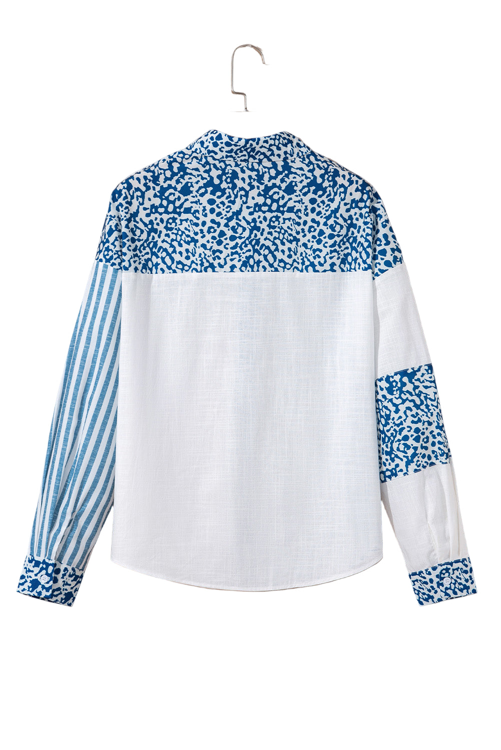 Sky Blue Leopard Striped Patchwork Casual Plus Shirt