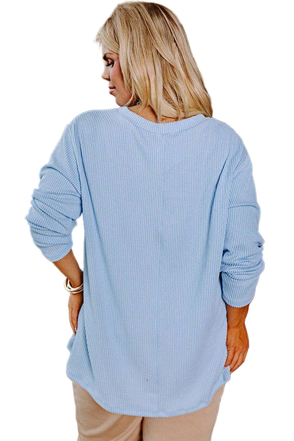Myosotis Plus Size Ribbed Textured Long Sleeve T Shirt