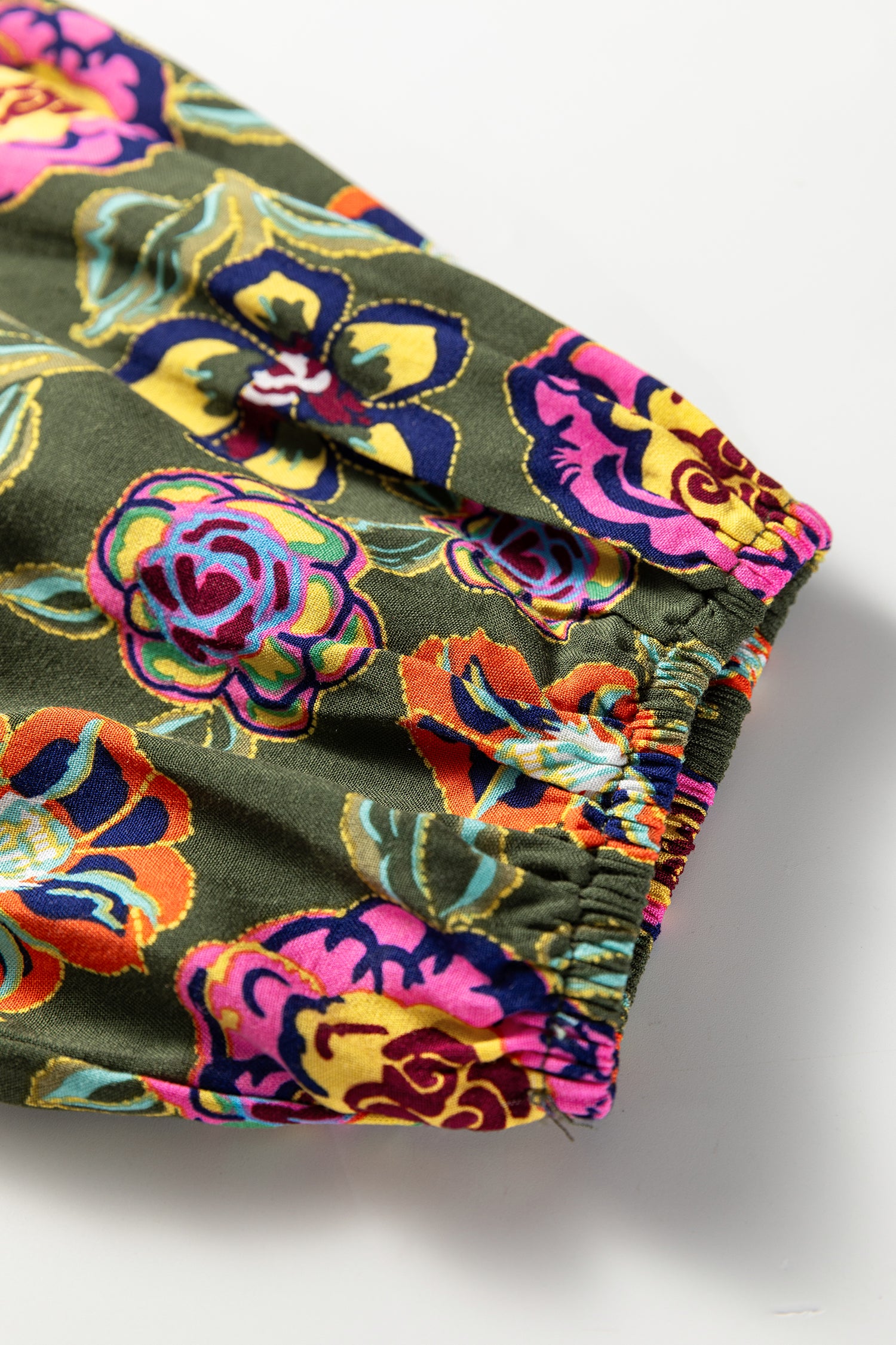 Green Plus Size Floral Print Collared V Neck Loose Mini Dress