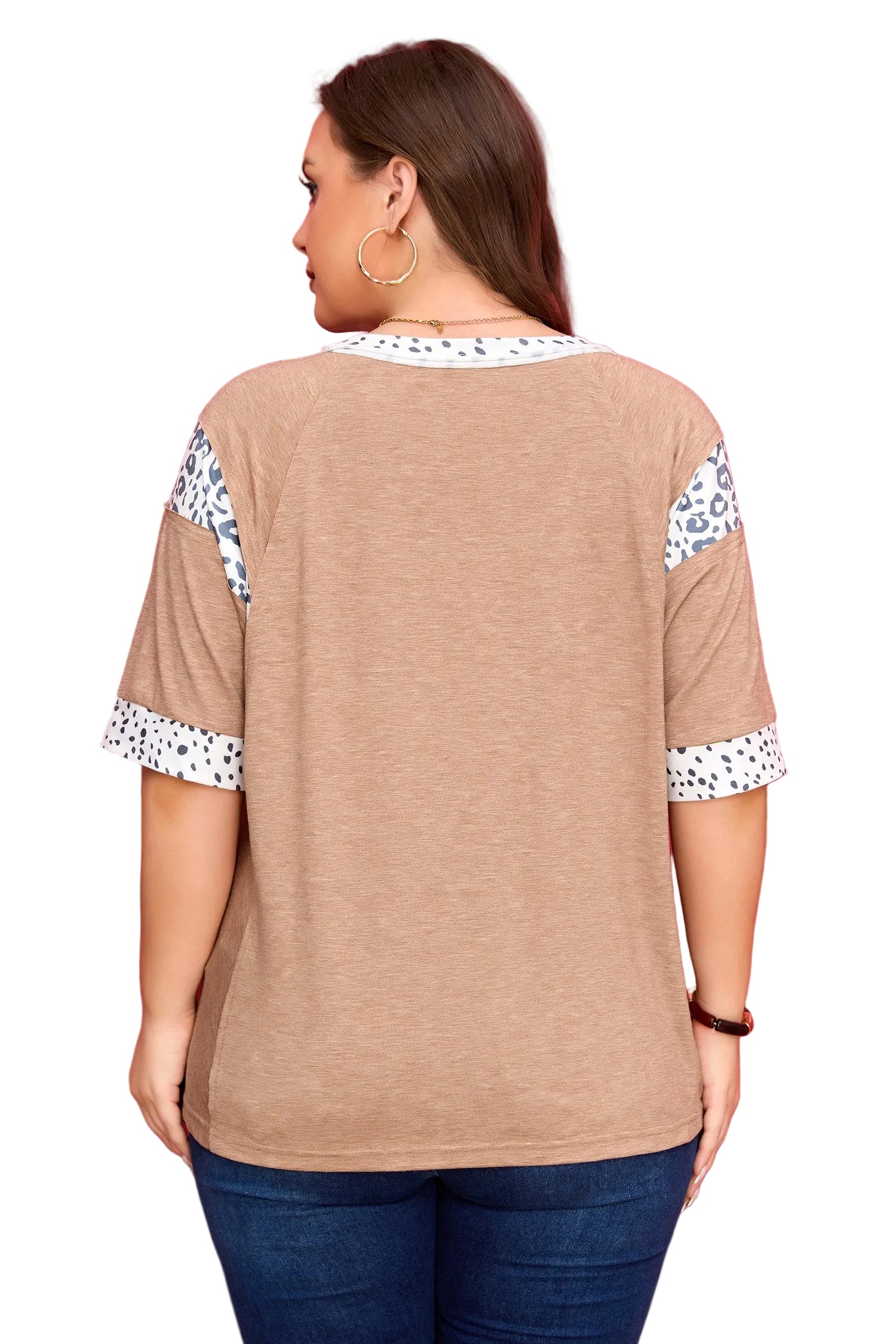 Chestnut Animal Color Block Patchwork Plus Size Tee