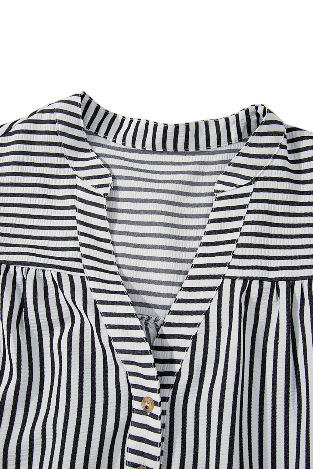 Black Stripe Short Sleeve Buttoned V Neck Pocketed Plus Size Mini Dress