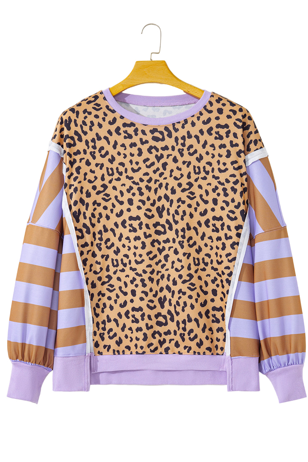 Purple Leopard Striped Patchwork Plus Size Loose Sweatshirt