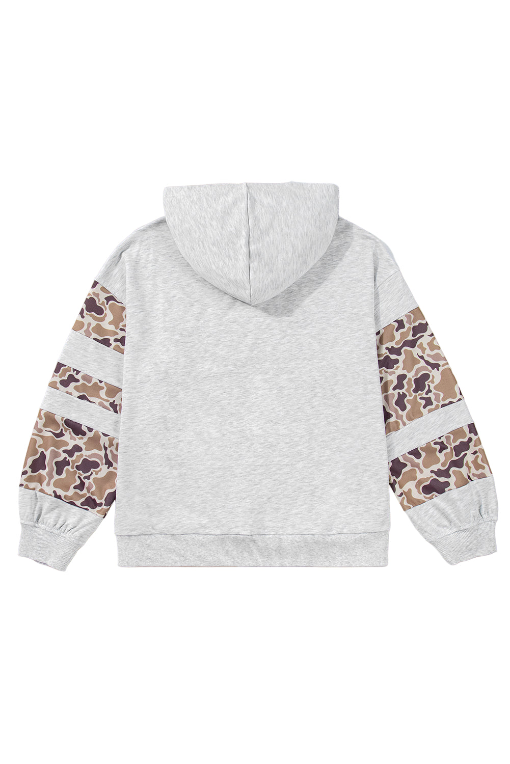 Light Grey Camouflage Patchwork Asymmetric Sleeve Plus Size Hoodie