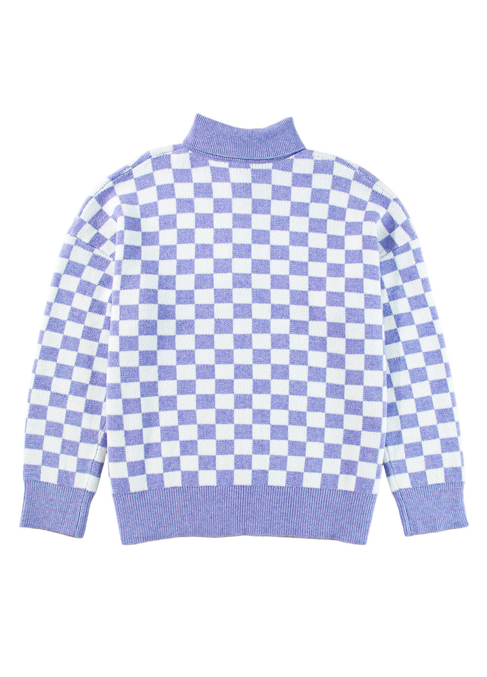 Purple Checkered Collared Buttons Plus Size Sweater