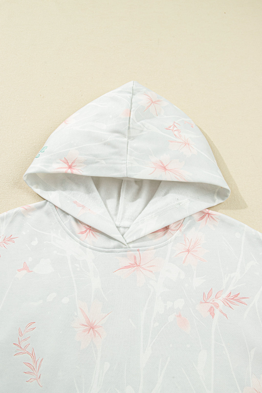 Gray Floral Print Plus Size Loose Hoodie