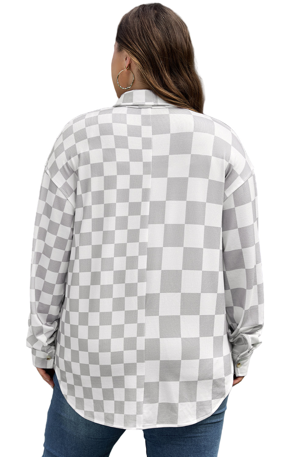 Khaki Plus Size Checkered Buttoned Down Casual Western Jacket