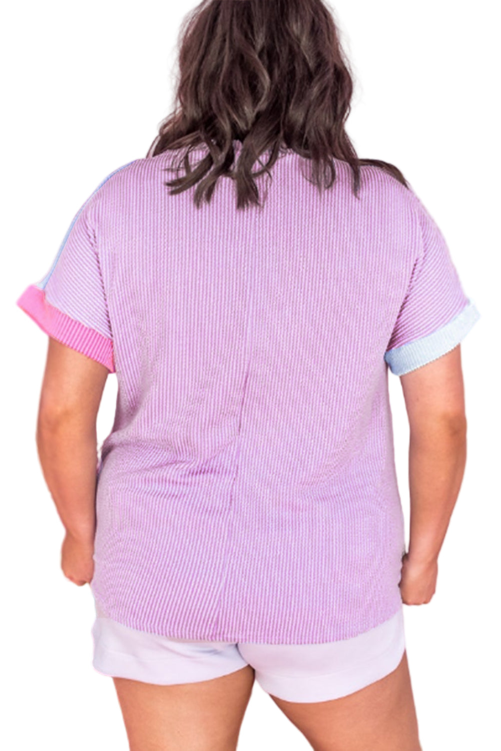 Rose Red Leopard Colorblock Patchwork Corded Plus Size T Shirt