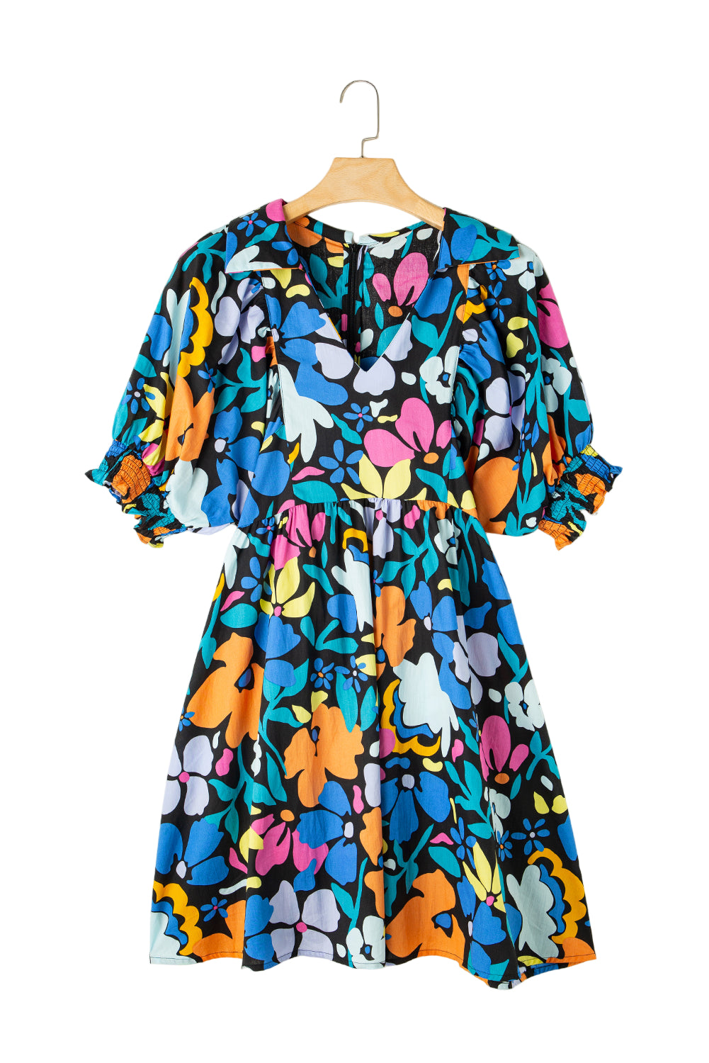 Blue Split Neck Collared Plus Floral Dress