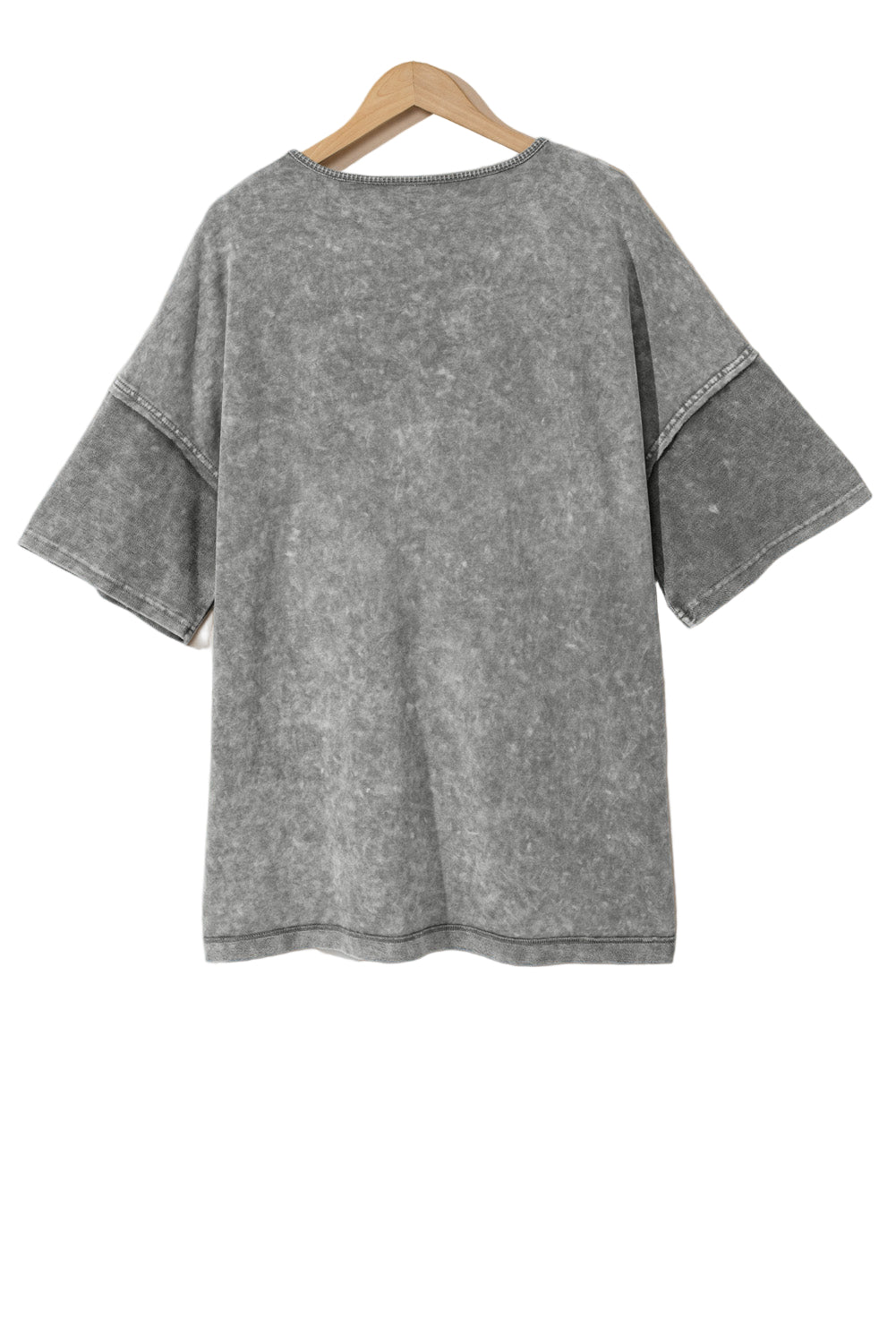 Light Grey Mineral Wash Drop Sleeve Patchwork Plus Size Tee