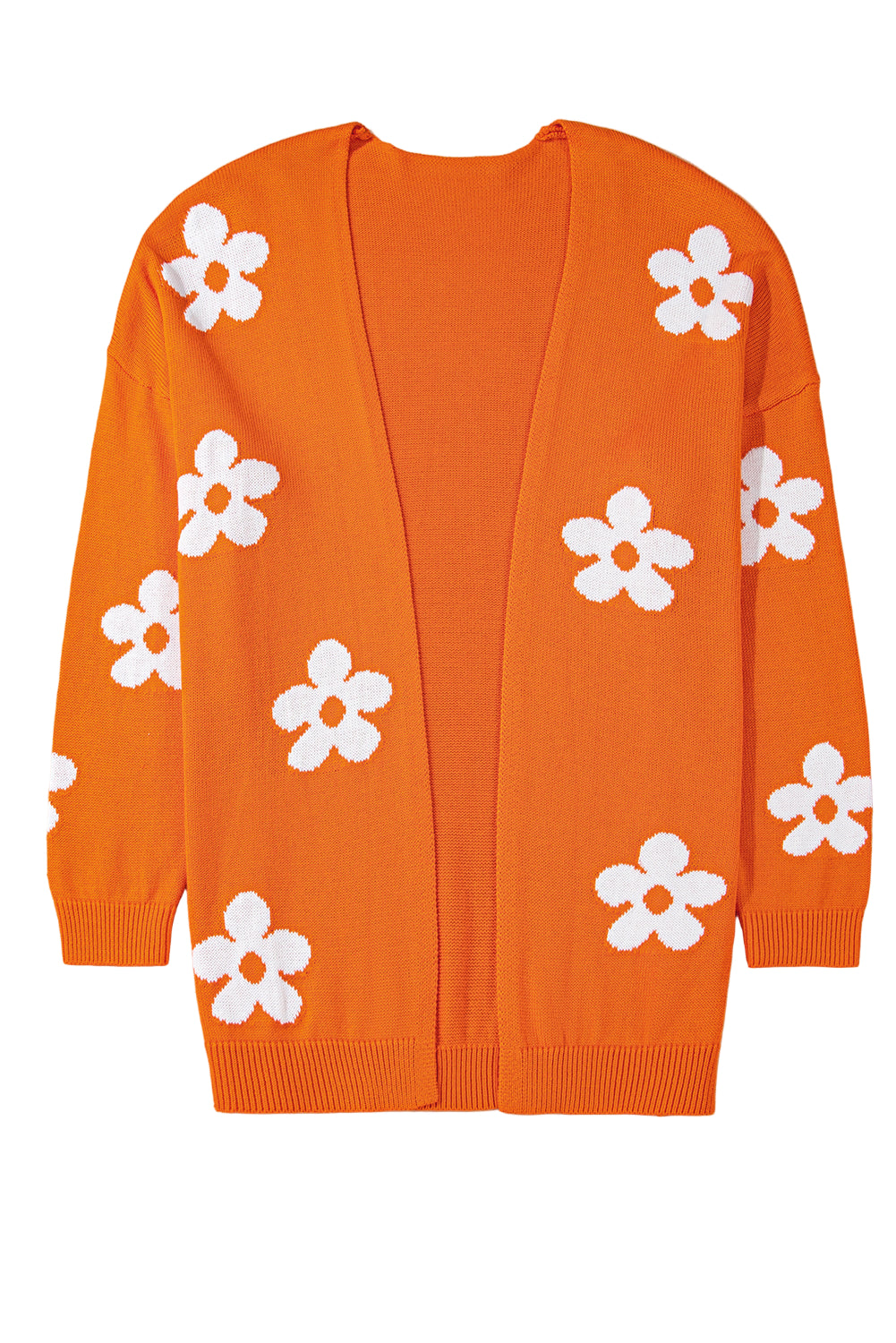 Orange Flower Pattern Drop Shoulder Plus Size Cardigan