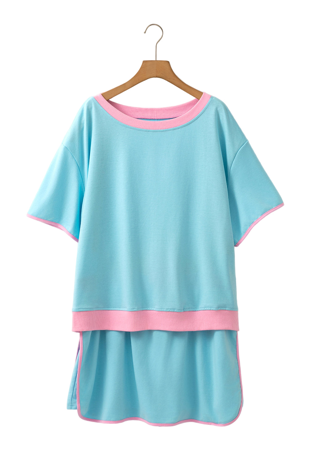 Bonbon Plus Size Contrast Trim T Shirt and Skirt Two Piece Set