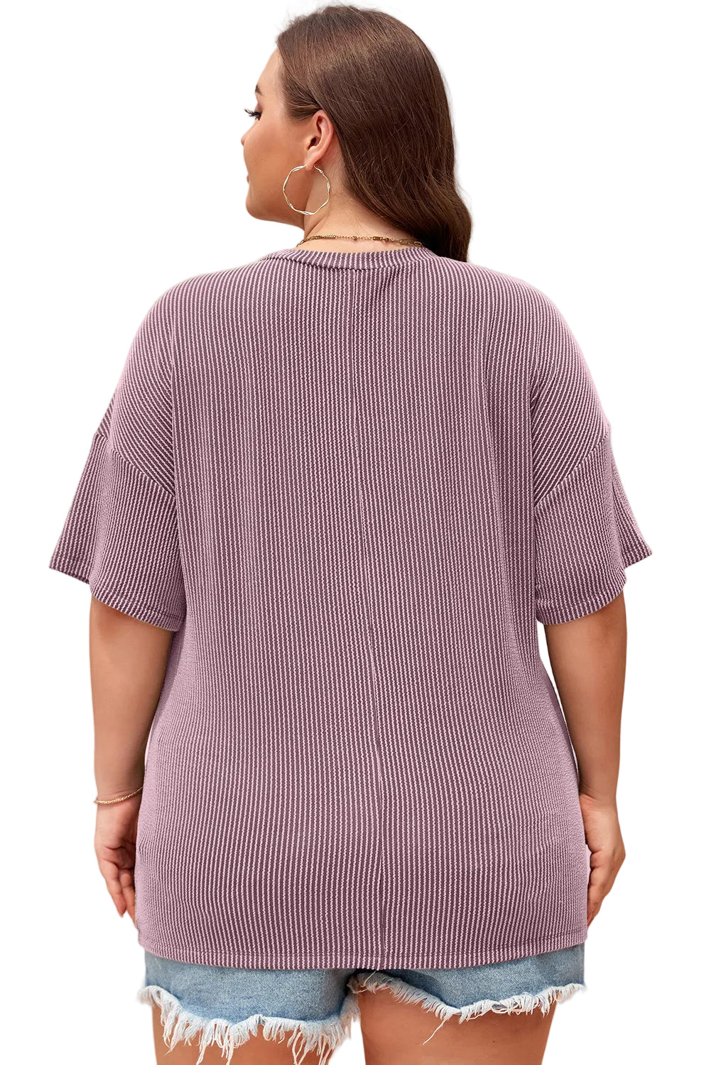 Black Textured V-Neck Dropped Shoulder Plus T-Shirt