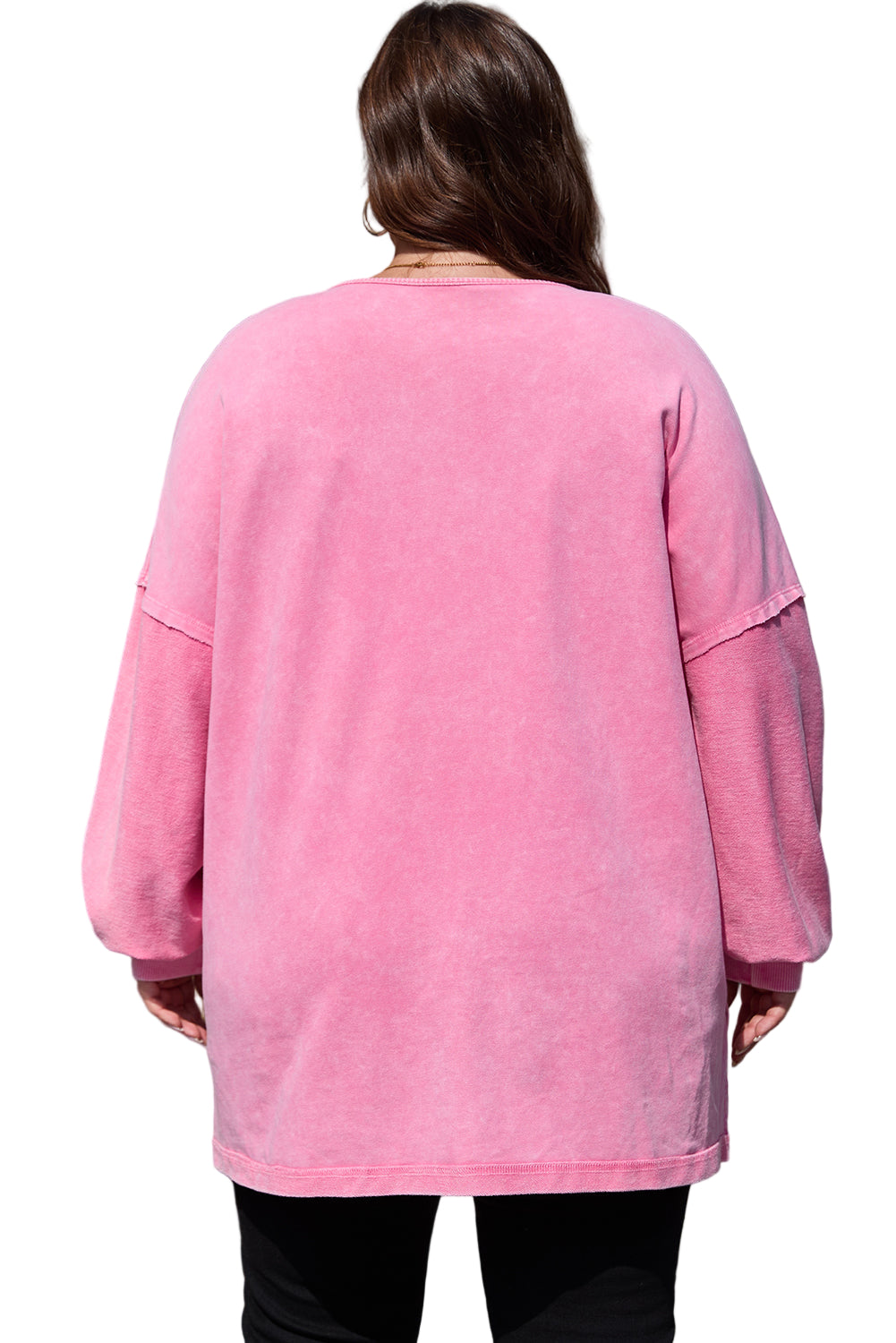 Pink Plus Size Mineral Wash Drop Shoulder Round Neck Sweatshirt