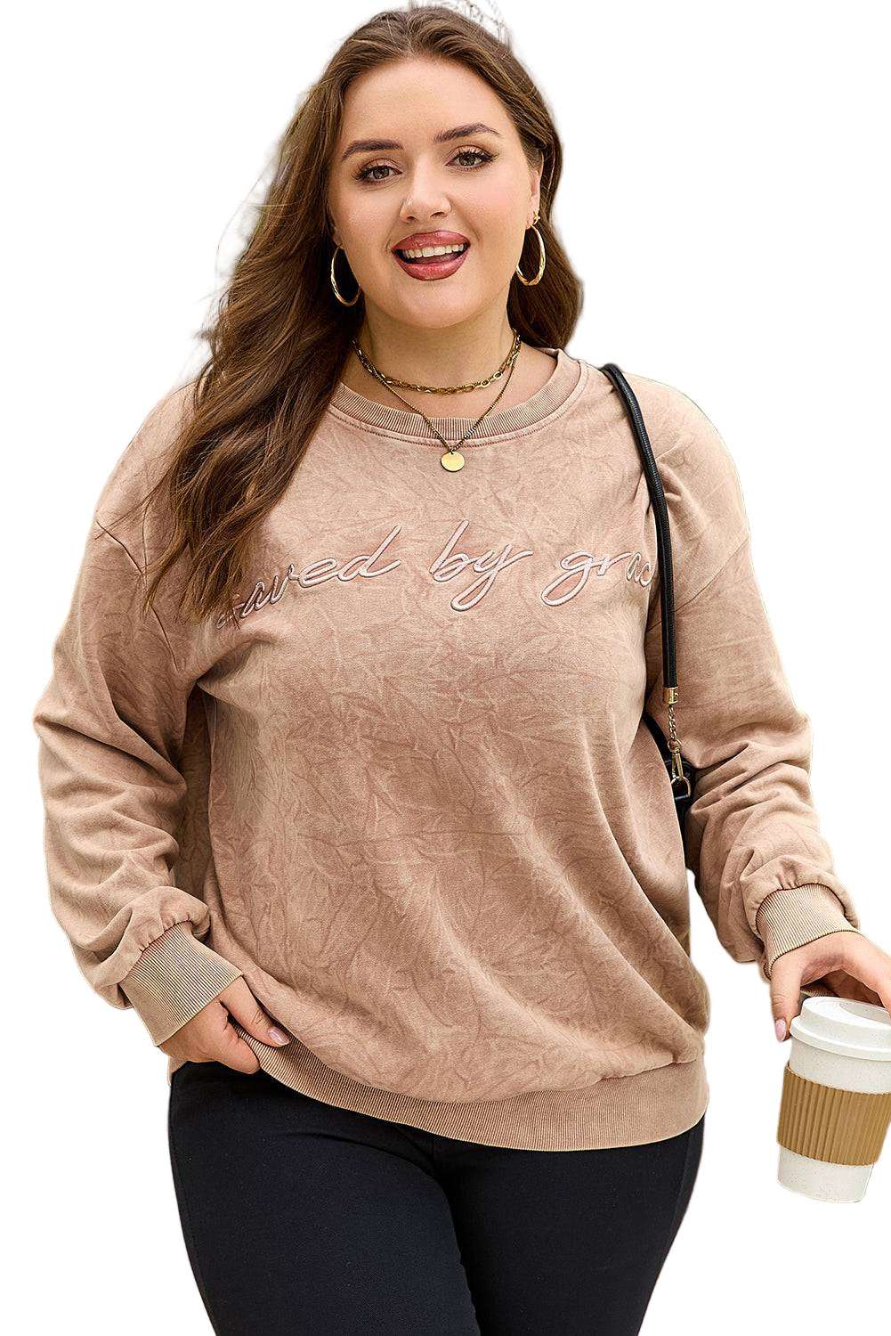 DUNE saved by grace Embroidered Mineral Wash Plus Size Sweatshirt