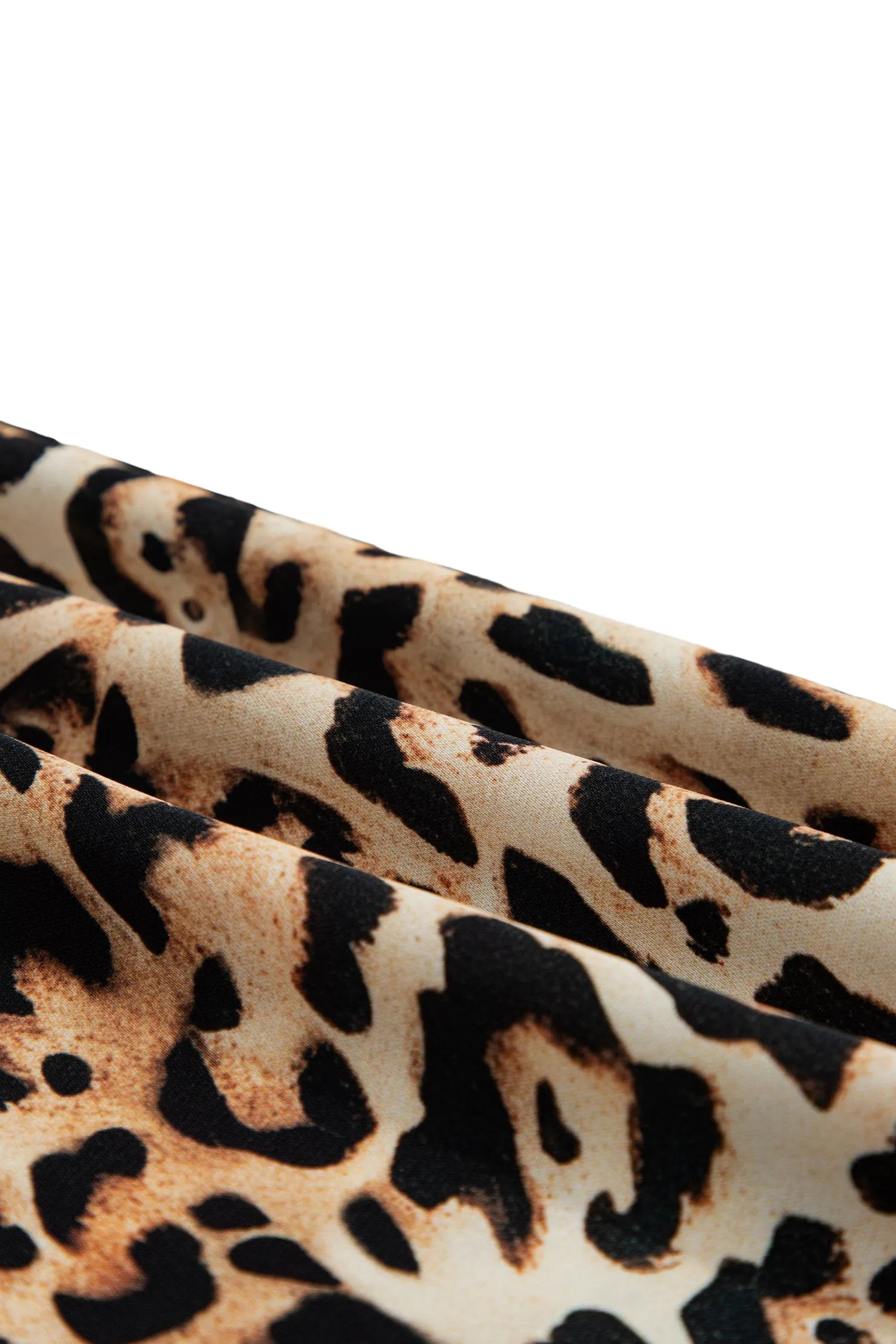 Khaki Plus Size Leopard Print Stitch Detail Ruffled Short Sleeve Blouse